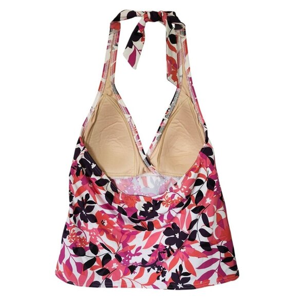 Lands' End Women's Tropical Floral Halter Tankini Top - Size 10 Purple Coral - Picture 2 of 6